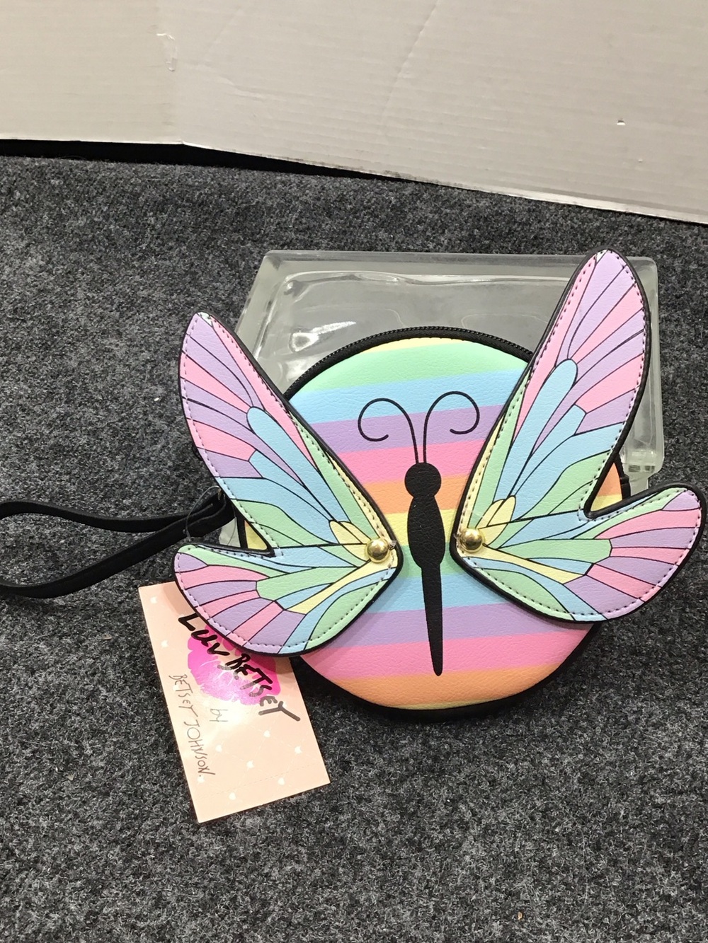 Betsey Johnson colorful butterfly wristlet round NWT